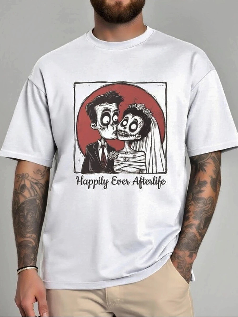Sally and Jack Ghost Graphic Short Sleeve Tee in White For Unisex